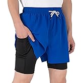 TLAENSON Boys Running Shorts with Liner Kids 2 in 1 Quick Dry Workout Athletic Shorts with Pockets