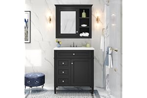 Virubi 30" Bathroom Vanity with Matching Medicine Cabinet, Modern Sink Storage Cabinet with Drawers, Soft Closing Doors and Shelf, Bathroom Vanities with Sink & Mirror