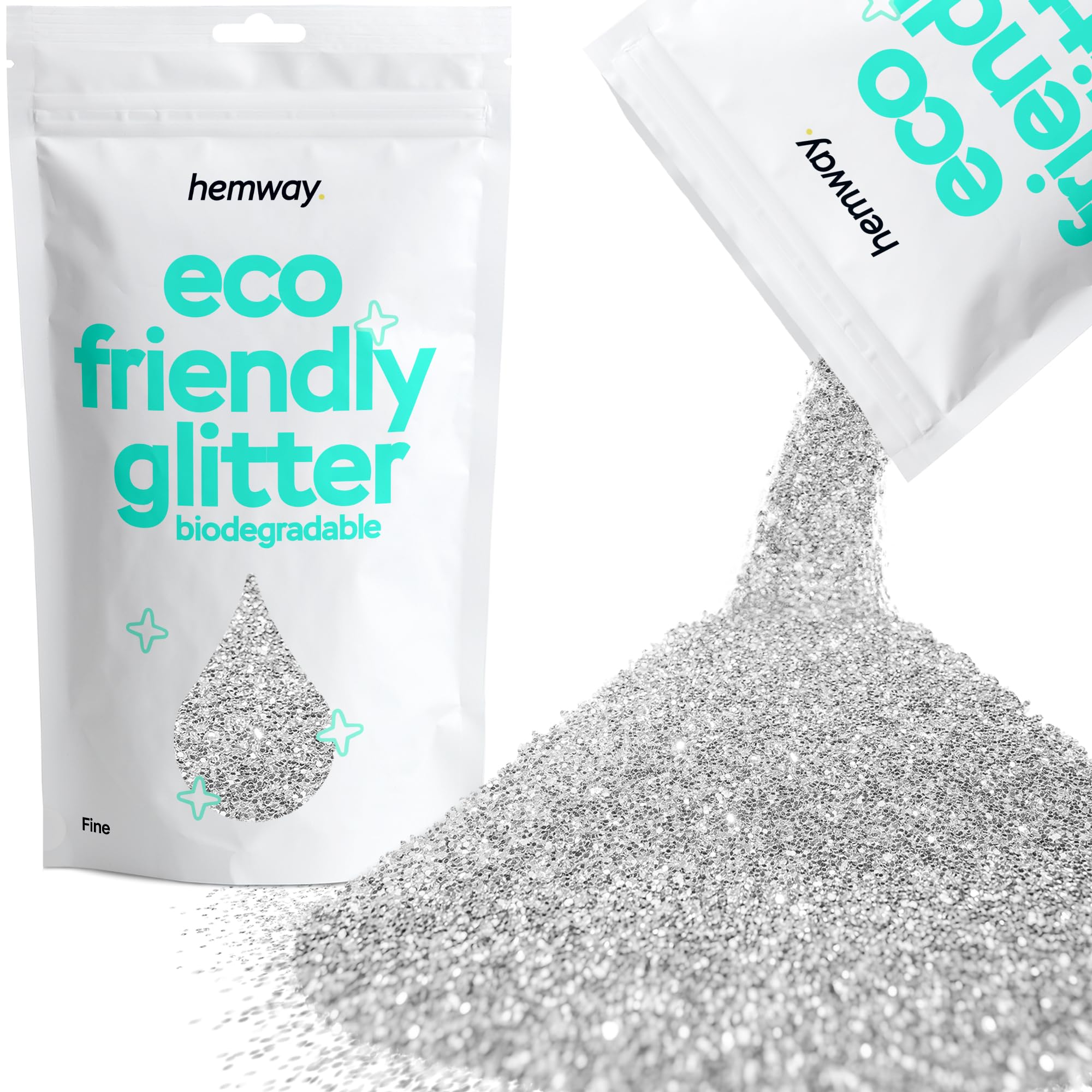 Eco Friendly Biodegradable Glitter | Silver - Fine 100g, Plant Based, Biodegradable Glitter for Craft, Face, Hair, Nail, Body and Festival - Hemway