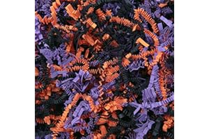Mefleet 1 LB Halloween Crinkle Cut Paper Shred Filler Orange & Purple & Black Crinkle Shredded Paper for Boo Basket - Gift Box Bag Filler - Grass Cushion Stuffing for Halloween Wrapping