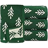 Jacquotha Green Cotton Hand Towels for Kitchen 4 Pack, Christmas Towels Bathroom Holiday Decorations Gifts with Funny Trees, Absorbent Quick Drying Towel for Hand Face Dishes 13” x 29”