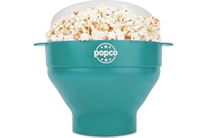 The Original Popco Silicone Microwave Popcorn Popper with Handles, Silicone Popcorn Maker, Collapsible Popcorn Bowls, Dishwasher Safe - 15 Colors Available (AQUA)