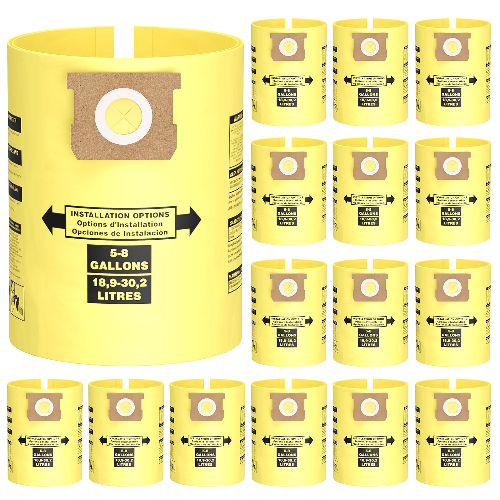 Photo 1 of 15PCS 5-8 Gallon Wet Dry Vacuum Filter Bags Replacement For Shop Vac Bags, Replace Part Type H #90671 9067100 9067133, Type E #90661 9066100 9066133, VF2004, VHBS VDBS?Yellow?