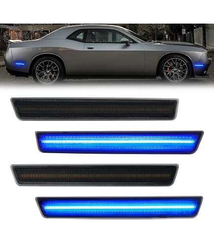 LED Smoked Side Marker Lights For Dodge Challenger 2015-2023 - Front & Rear Bumper Lamps, White LED, Plug & Play