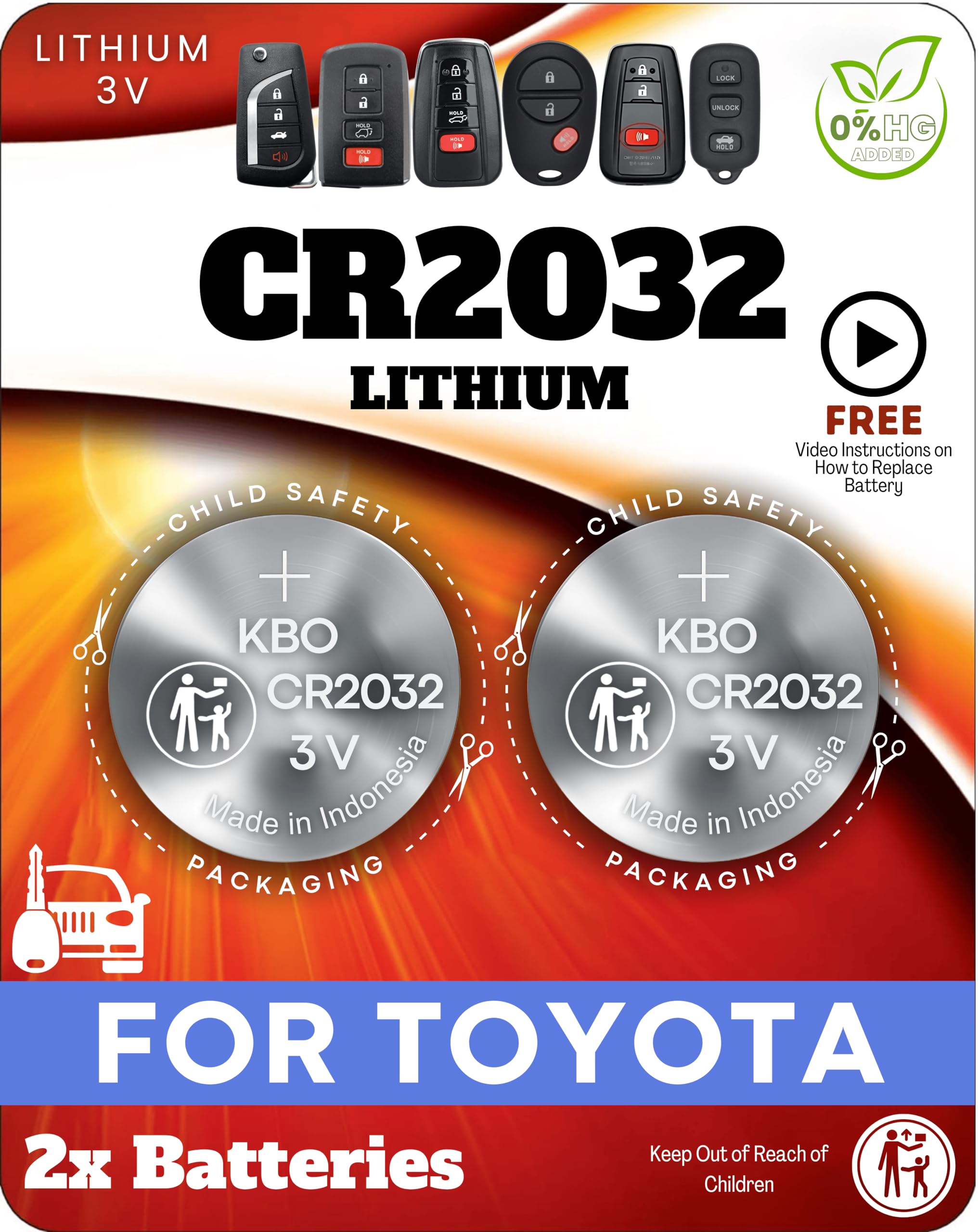 Photo 1 of Key Fob Battery for Toyota Replacement Kit - CR2032 3V Lithium Batteries (2-Pack) - OEM-Quality for RAV4, Highlander, Camry, Corolla, Prius & More - Easy Install with Pry Tool