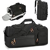 Searock 45L Gym Bag for Men, 3-In-1 Duffle Bag Backpack for Travel, Sports Duffel Bags for Gym Workout, Weekender Overnight Bag with Shoe Compartment, Wet Pocket, Black