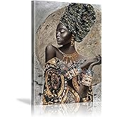 African American Wall Art- Elegant Black Woman Minimalist Wall Decor- Abstract Black Art Painting Canvas Prints for Living Room Bathroom Home Decoration Framed Artwork for Walls 16”x24”