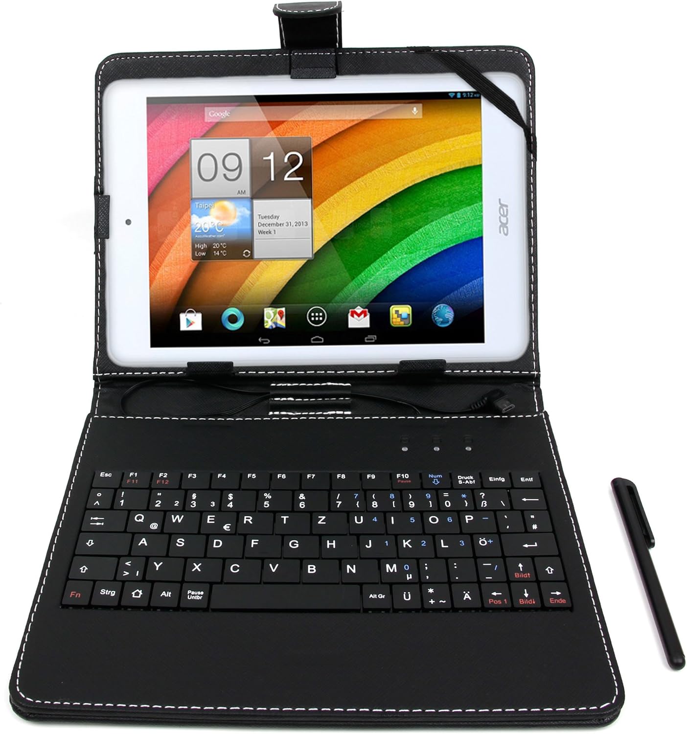DURAGADGET Black Faux Leather Case w/Micro USB German QWERTZ Keyboard - Compatible with Acer Iconia A1-830 | Iconia W4-820 8.1-inch | Iconia W3 & Iconia A1 Tablets