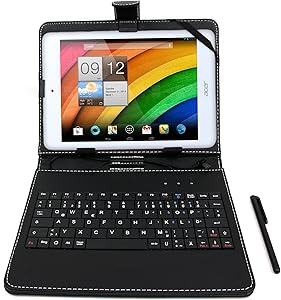 DURAGADGET Black Faux Leather Case w/Micro USB German QWERTZ Keyboard - Compatible with Acer Iconia A1-830 | Iconia W4-820 8.1-inch | Iconia W3 & Iconia A1 Tablets