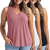 Evervibe 3 Pack Women's Plus Size V Neck Tank Tops Sleeveless Loose Fit Summer Tees Casual Trendy Basic T-Shirts Flat Hem
