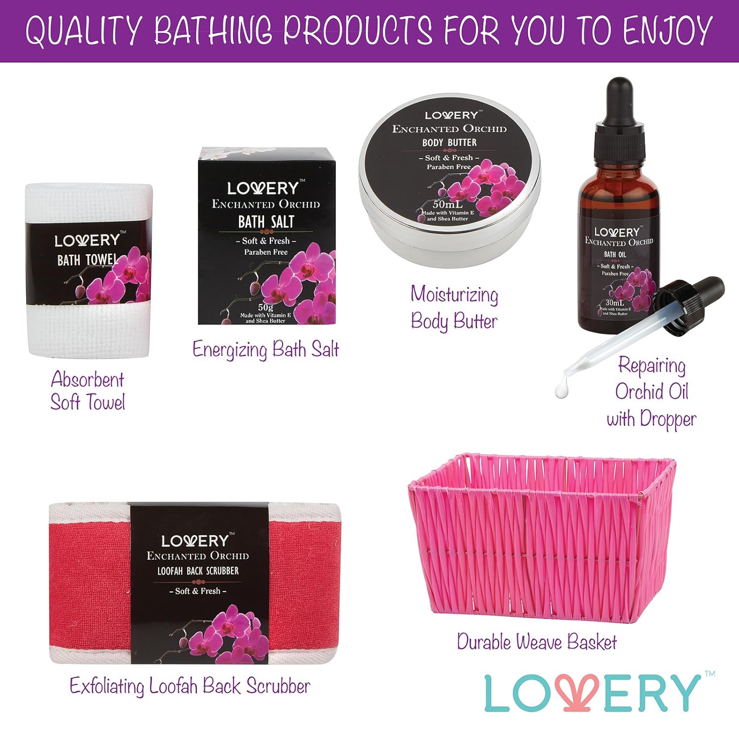 Gift Baskets for Women, Spa Gift Set for Her, Bath & Body Gifts for Women - Enchanted Orchid 9 Piece Set, Best Gift Ideas for Her, Great Wedding, Birthday & Anniversary Gift : Beauty