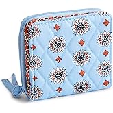 Vera Bradley Women's Premium Cotton Small Zip-Around Wallet, Peacoat, One Size