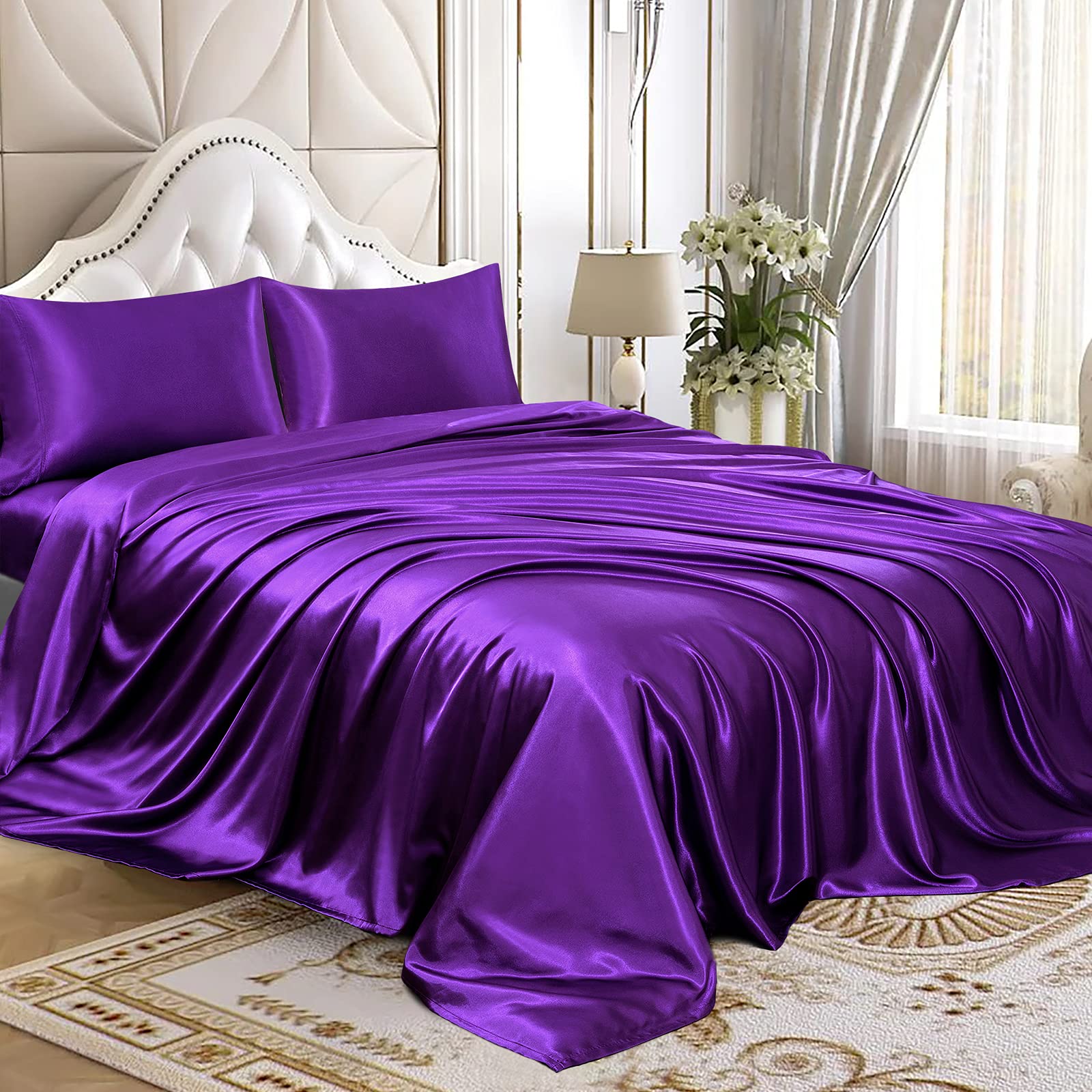 Homiest 4pcs Satin Sheets Set Luxury Silky Satin