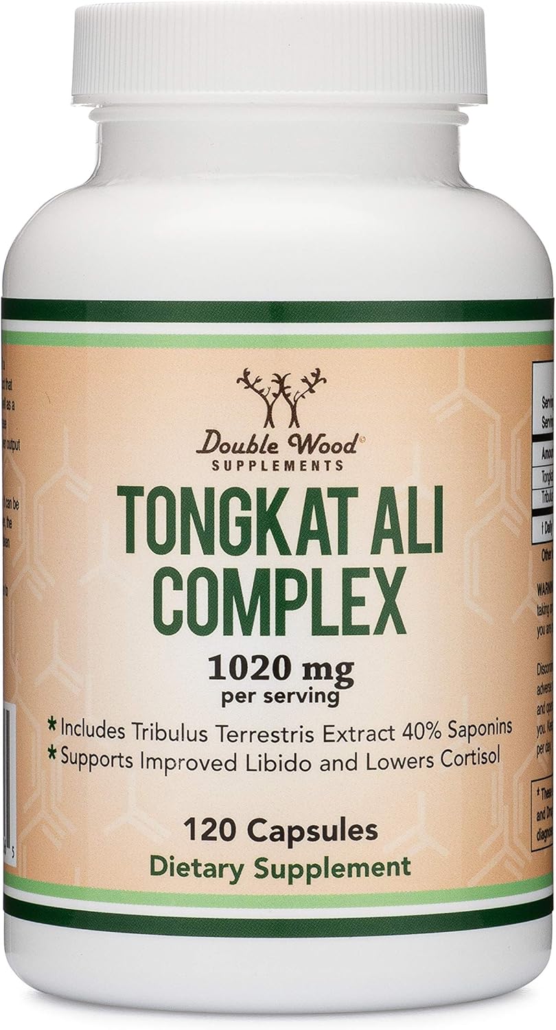 Tongkat Ali Extract 200 to 1 (Longjack) Eurycoma Longifolia, 1000mg per Serving, 120 Capsules - Natural Testosterone Supplement and Libido Booster, with 20mg Tribulus Terrestris by Double Wood: Health & Personal Care