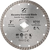 ZORUNNA 7 Inch Masonry Diamond Saw Blades, Sharp Concrete Saw Blade for Cutting Cement, Concrete with Rebar, Bricks, Stone, Granite, Pavers and Blocks with 7/8 Inch Arbor and 5/8 Inch Reducer Ring.