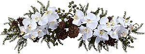 Nearly Natural 4946 Phalaenopsis Orchid and Pine Swag, 30-Inch, Green/White,27.5" x 7" x 4.5"