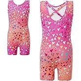 Haloumoning Girls Gymnastics Leotards with Shorts Kids One-Piece Sparkly Mermaid Dance Biketards Unitard 4-12Y