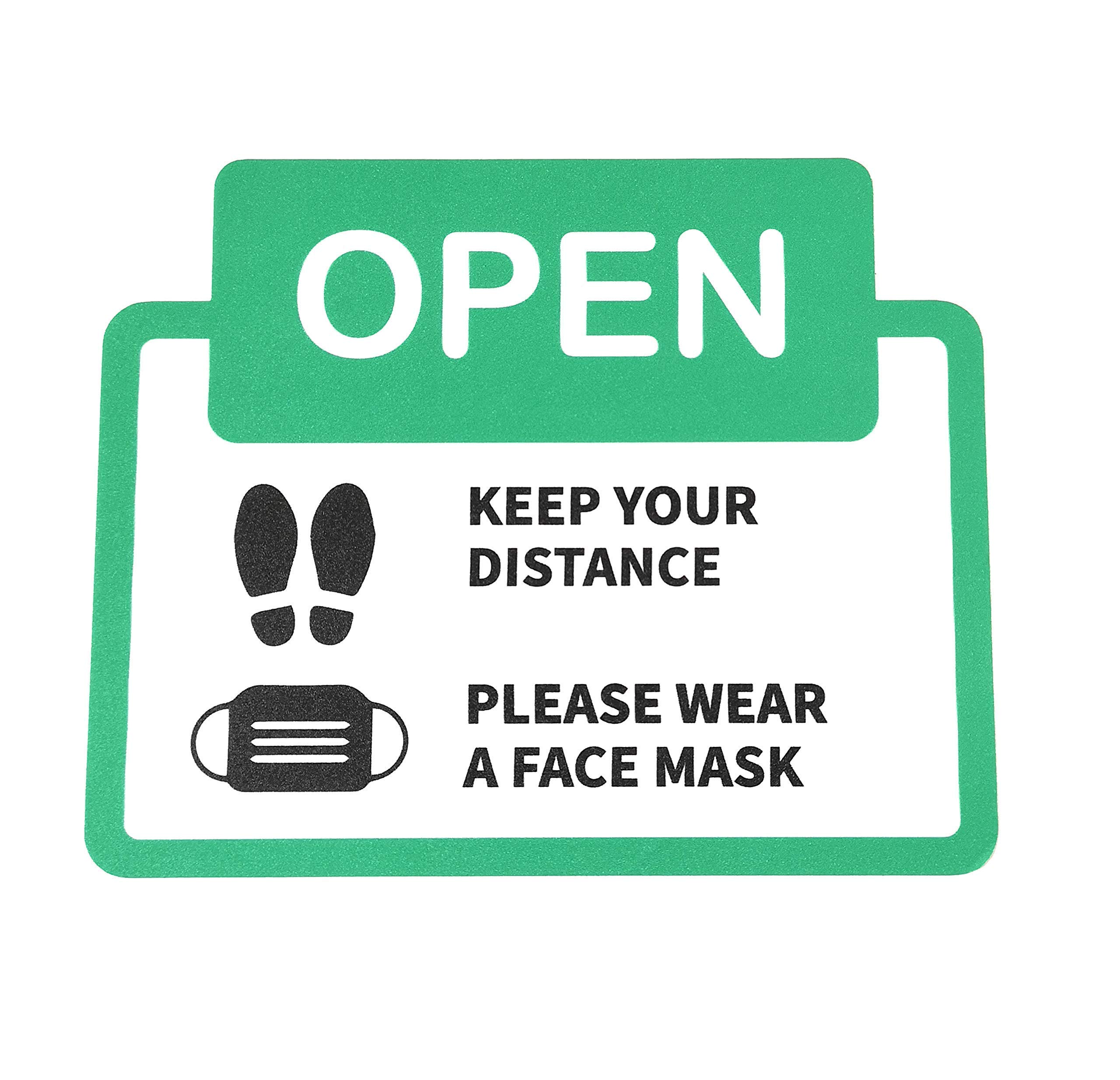 Removable Heavy Duty Rigid Vynil Stickers for Social Distancing (Open, Keep Your Distance, Please Wear A Face Mask) 240mmby300mm