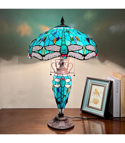 Capulina Tiffany Lamp Sea Grass Dragonfly Stained Glass Table Lamp