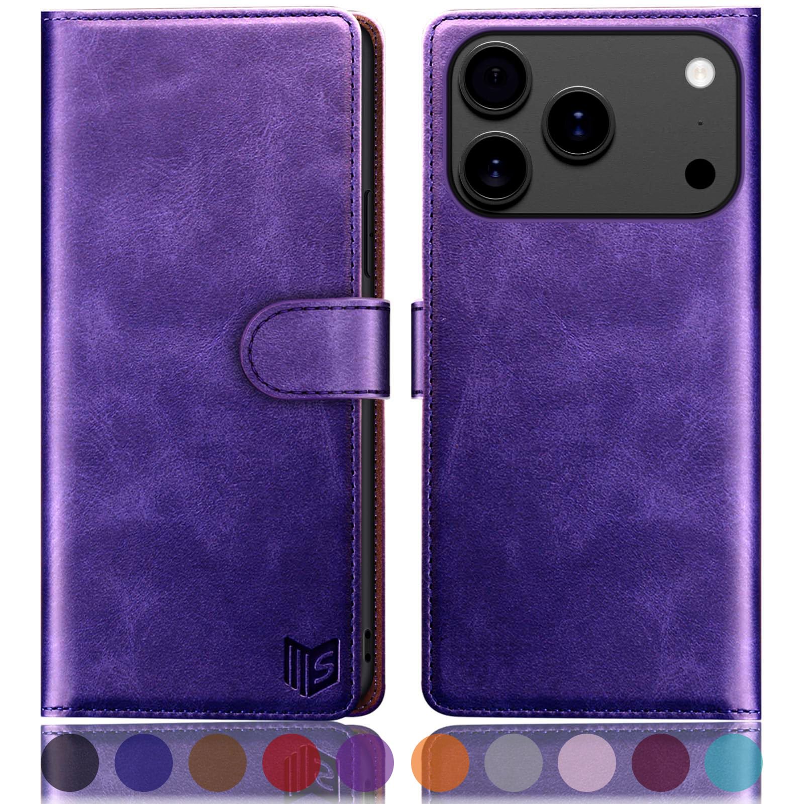 SUANPOT Compatible with iPhone 17 Pro Max 6.9" Wallet case with RFID Blocking Credit Card Holder,Flip Book PU Leather Protective Cover Women Men for Apple 17 Pro Max Phone case Purple