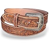 DANIEL'S ARTPLANET Western Belt for Men 1.5” Wide Full Grain One Piece Leather Belt with Buckle Handmade Engraved Tooled