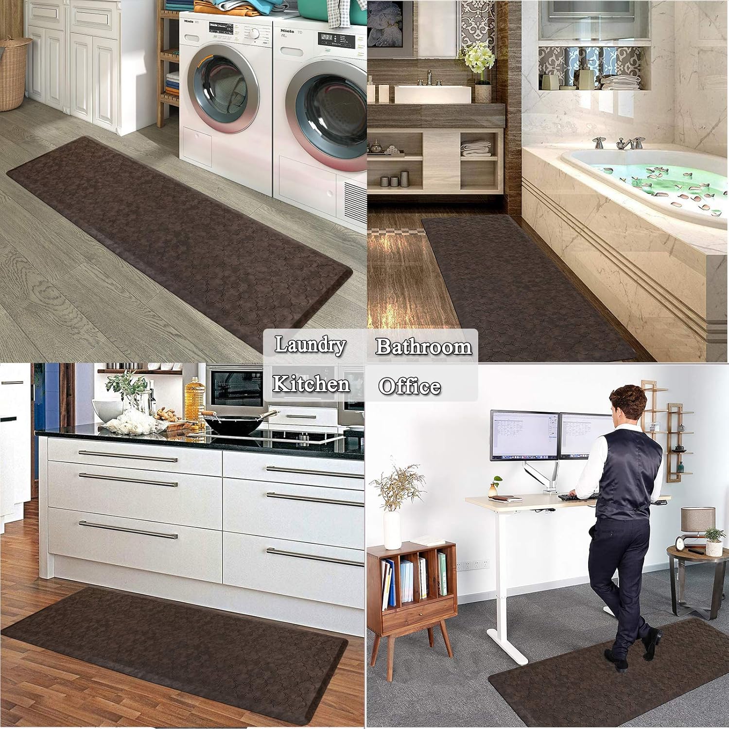 HEBE Oversized Anti Fatigue Comfort Mats for Kitchen Floor Standing Desk Non Slip Thick Cushioned Kitchen Floor Mats Runner Waterproof Kitchen Rugs Heavy Duty Comfort Standing Mats,20"x60",Brown: Kitchen & Dining