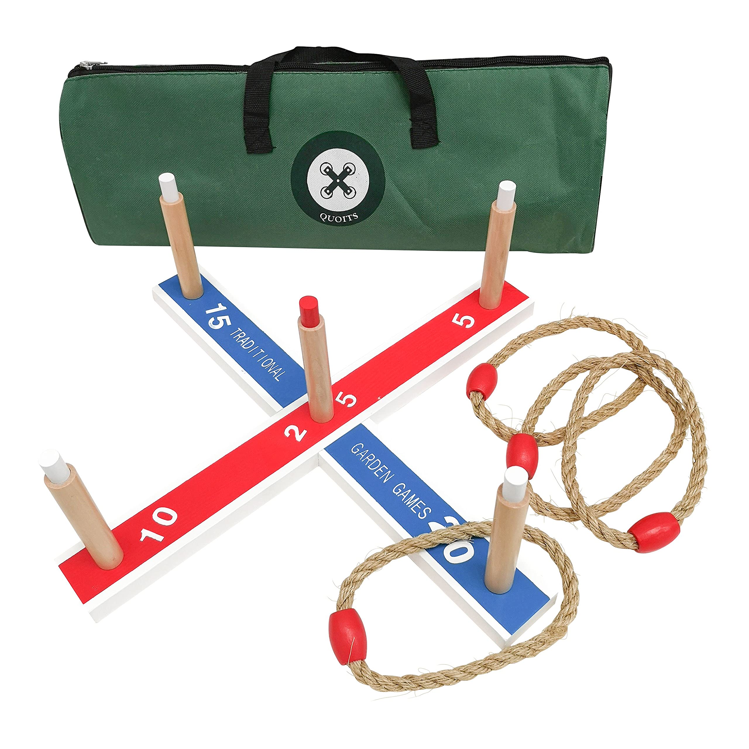Traditional Garden Quoits Game Set – Wooden Ring Toss Game for Indoor & Outdoor Family Fun, Includes Portable Carry Bag, Durable Wooden Construction