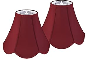GO&SO Set of 2 Burgundy Bell Lamp Shades Scalloped Lamp Shade Petal Edge Braid 6"Top x 13"Bottom x 10.6"High (Spider) Silk Fabric Lampshades for Floor Lamp,Handmade DIY Table Lamp Shade Replacement