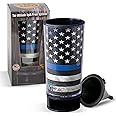 Spit Bud Blue Lives Matter The Ultimate Spittoon for Chew - Portable Dip & Snuff Cup with Lid, Pop Tab, Spill-Proof Funnel, Can Cutter & Holder - Fit in Cup Holders - Holds 8oz - Made in USA