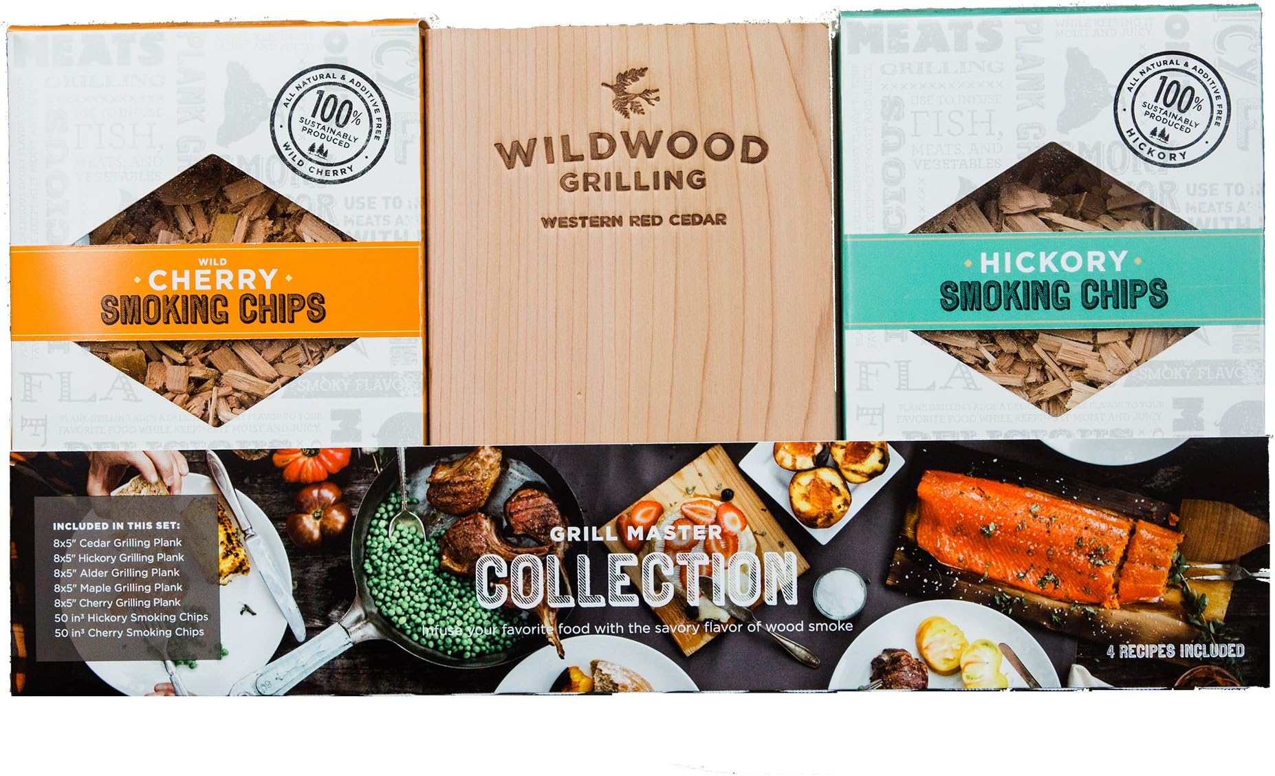 Grilling Gift Set - Grilling Planks Sampler (Cedar, Alder, Cherry, Hickory, Maple) + Hickory & Cherry Smoking Chips - Great for Beginner & Expert Griller - Great Birthday