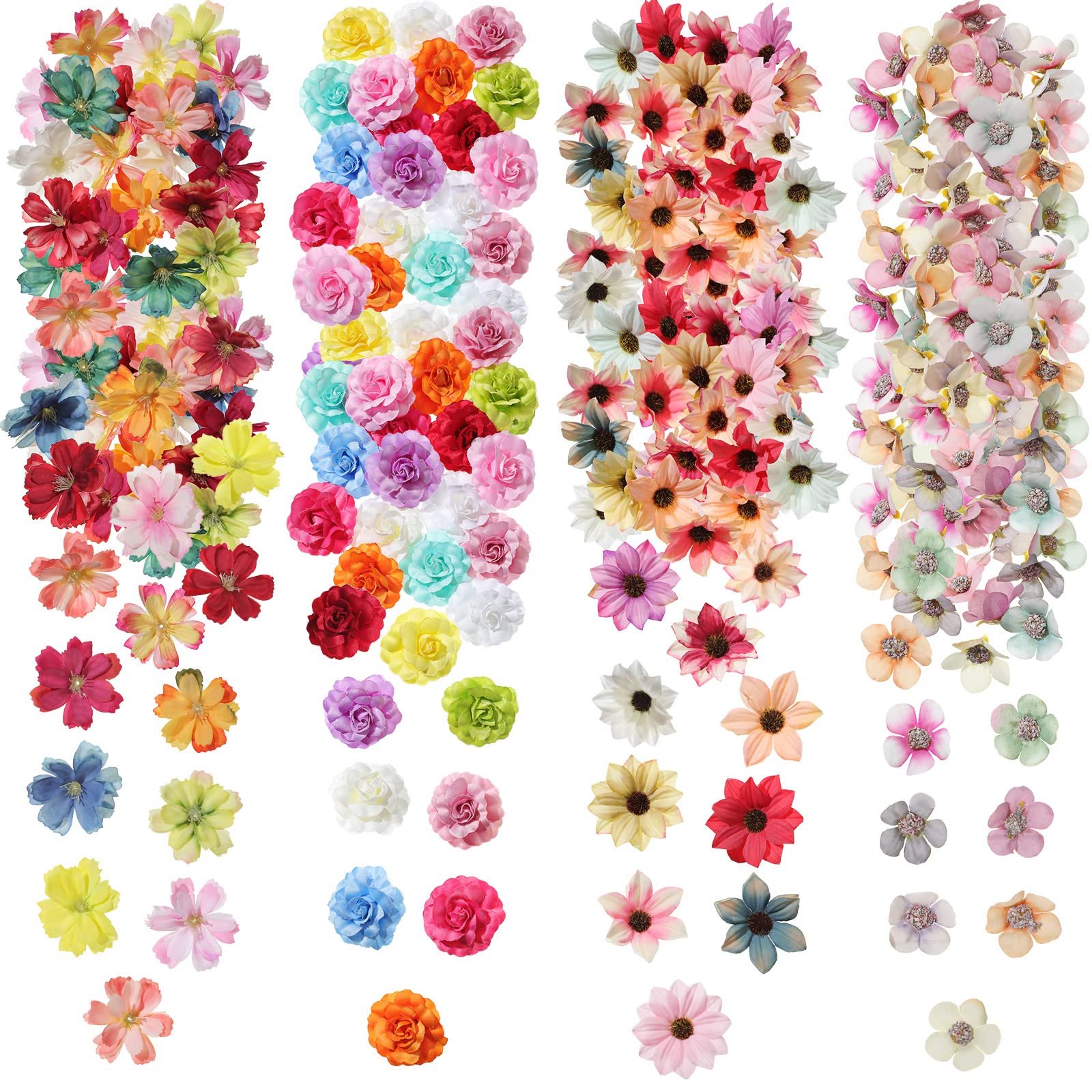 Cindeer 217 Pcs Mini Fake Heads Flowers Bulk Craft Fake Rose Daisy ...