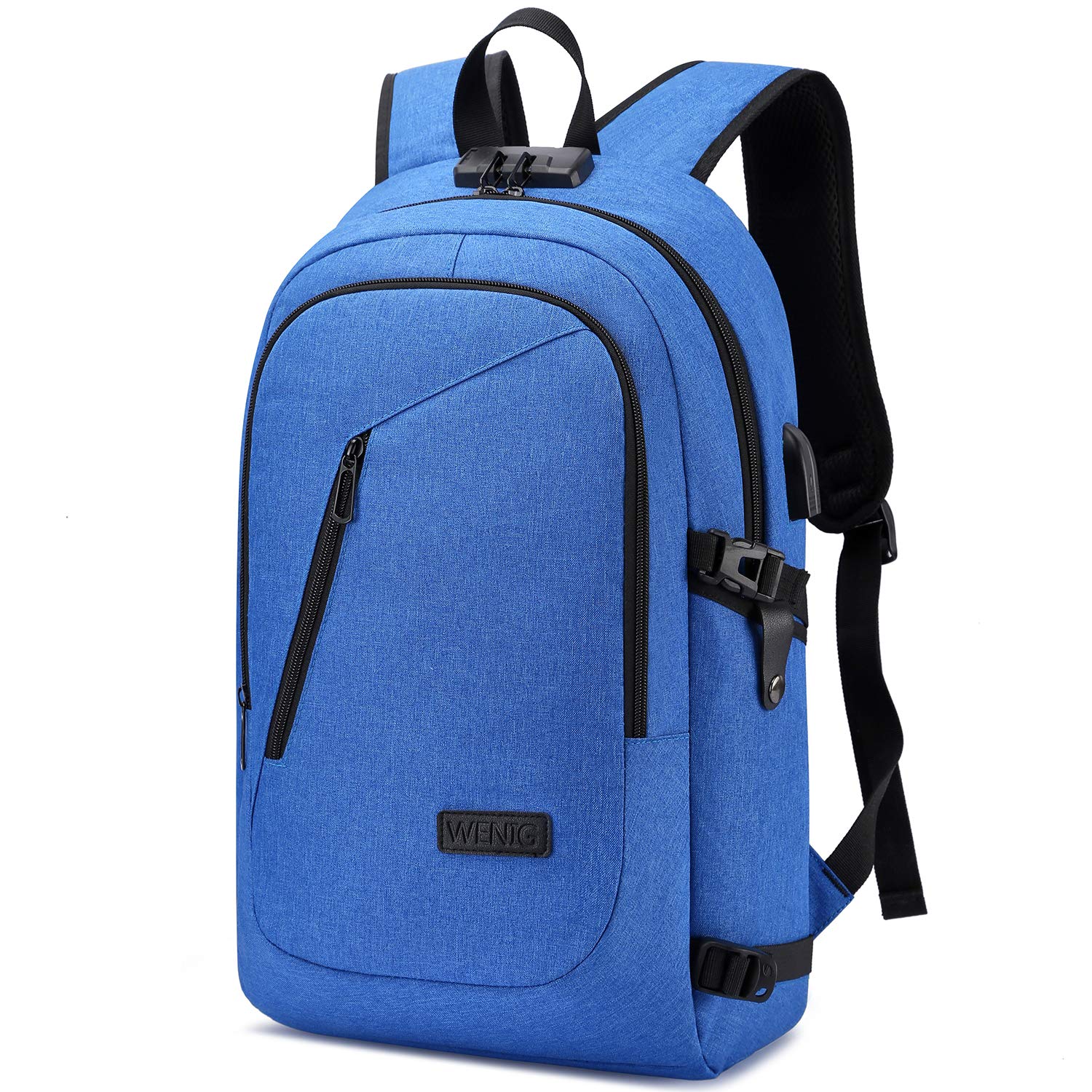 WENIG Anti-Theft Laptop Backpack,15.6Inch Business Travel Backpack Bag with Lock with USB Charging, Water Resistant College School Computer Rucksack Work Backpack Gift for Mens Womens Blue