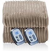RALYSUN Electric Blanket 84"x90" Queen Size Heated Blanket with 10 Heat Settings & 1-12 Hours Auto-Off,Reversible Cozy Silky Flannel Fabric Warm Blanket Large Size for Full Body - Camel