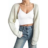 Fuimsul Women Open Front Ribbed Knit Crop Bolero Drop Shoulder Long Sleeve Solid Loose Fit Knitted Crop Cardigan Shrug