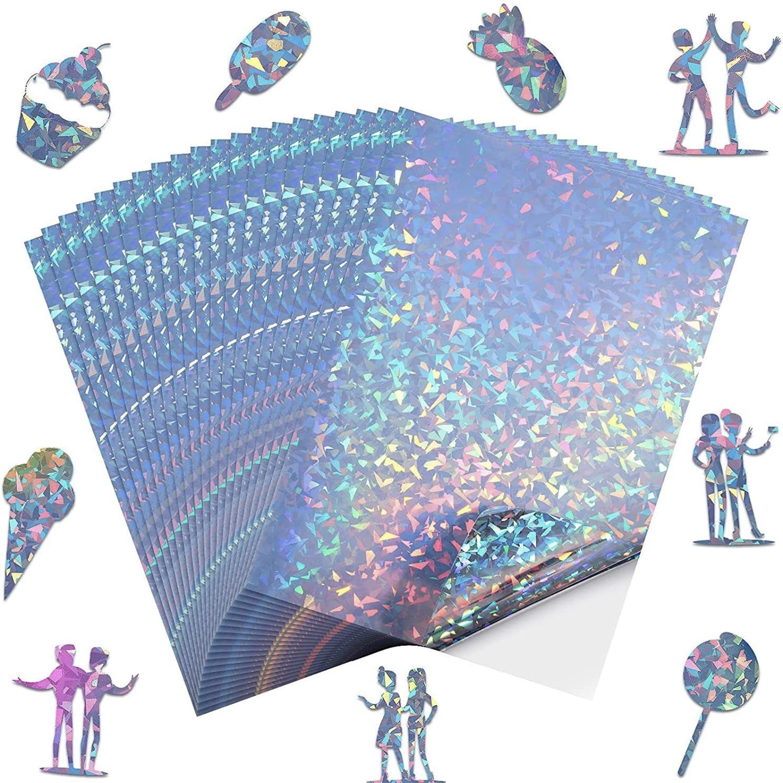 TOJUNE Bedruckbares Vinyl-Aufkleberpapier für Tintenstrahl- und Laserdrucker, A4, 21 x 29.7 cm, Wasserfest, Beliebiger Schnitt, Selbstklebende Rückseite (20 Stück) (Farbige Diamantstruktur) 9