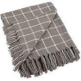 DII Transitional Checked Plaid Woven Throw, 50x60, Gray