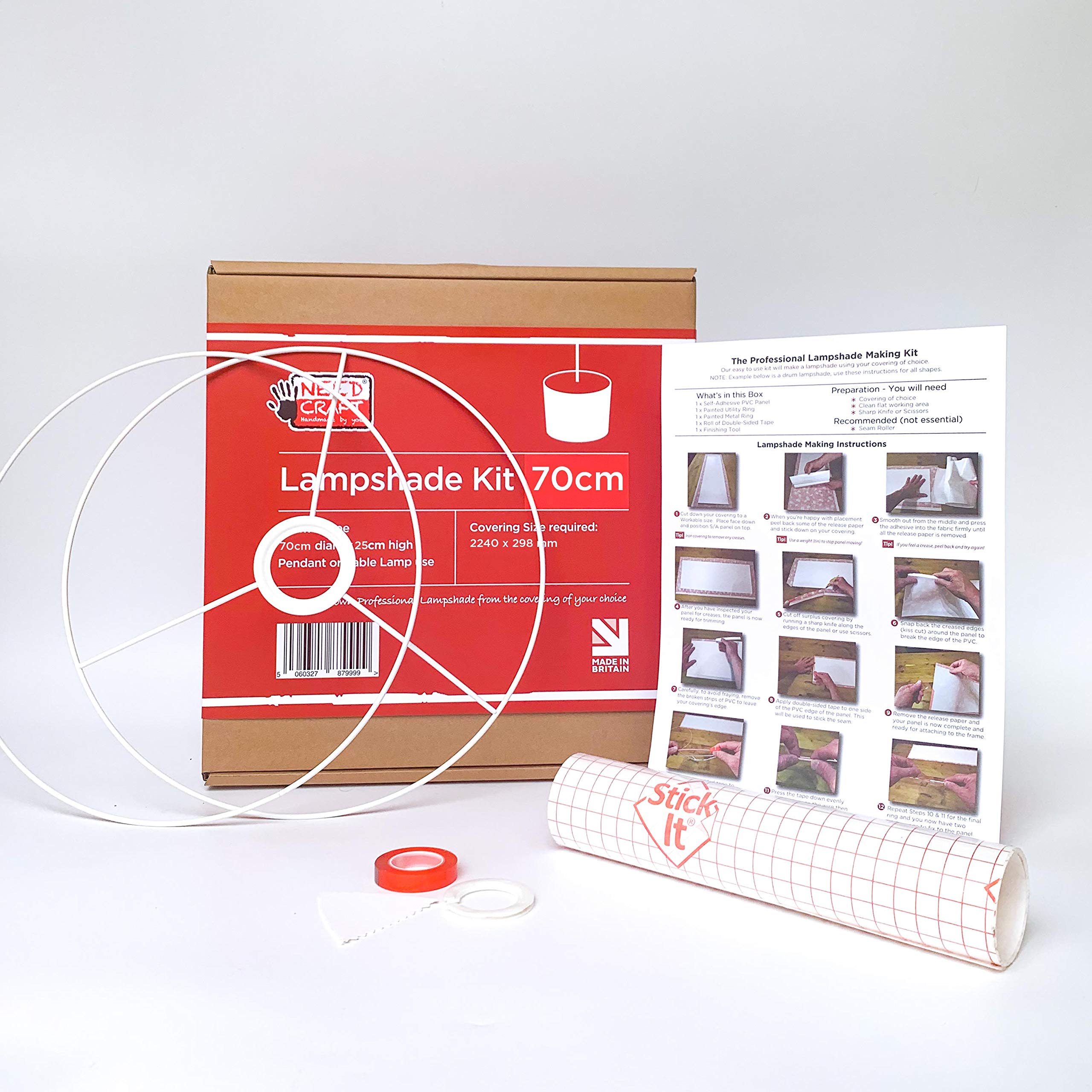 70cm Lampshade Making Kit use with Pendant Ceiling Lights and Table and Floor Lamp, Drum Circle Shape Needcraft UK DIY use with Fabric, Textile, Wallpaper of Choice.