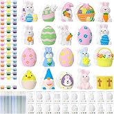 VercanMonth 20 Set Easter DIY Painting Kit Ceramic to Paint Your Own Easter Egg Rabbit Flower Basket Chick Statues Unpainted Plaster Figurines Brushes Acrylic Paints Bags Party Favor for Kids