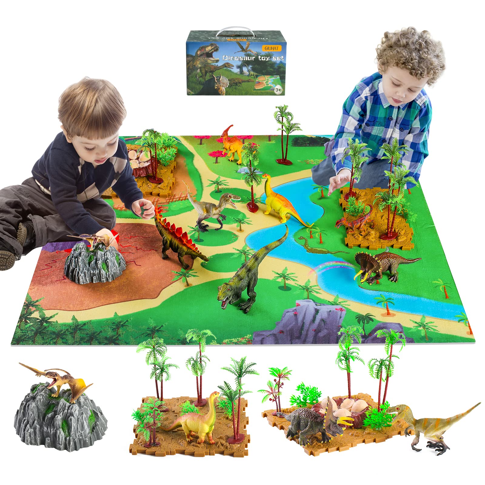 GIUHAT Dinosaur Toys for Boys Age 3-6, Dinosaur Figures with Play Mat, Christmas Xmas Gifts, Present/Gifts for Kids, Tyrannosaurus Rex/Triceratops/Stegosaurus/Velociraptor — image 1