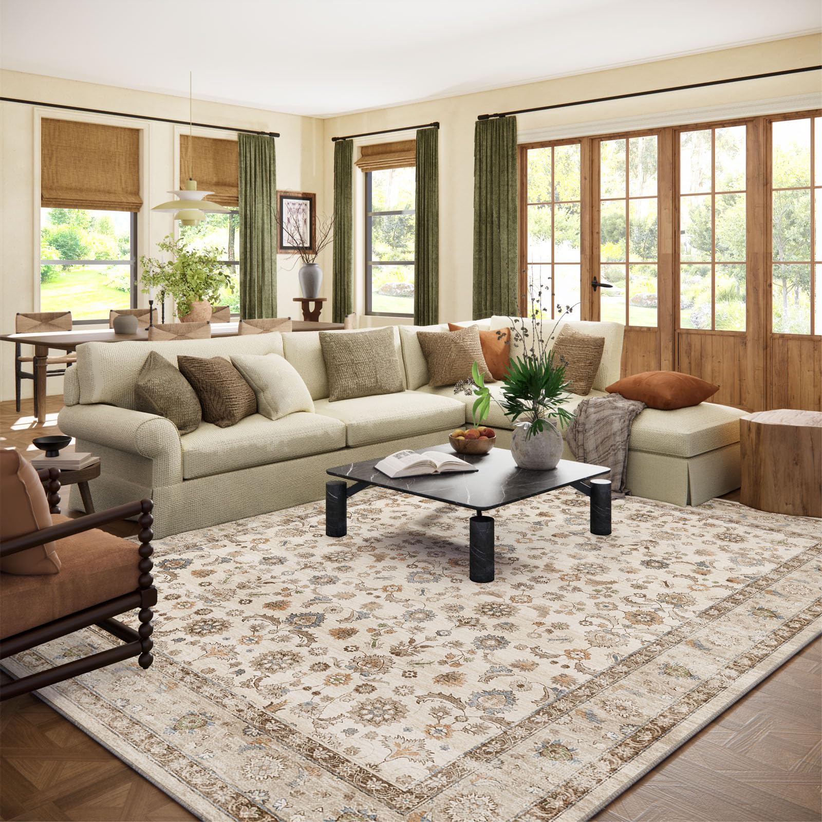 Photo 1 of Washable Area Rugs for Living Room: 9x12 Bedroom Rug Boho Vintage Area Rug Stain Resistant Non Slip Low Pile Lightweight Soft Carpets for Dining Room Kitchen Nursery Kids Room Playroom Home Office