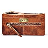 VALENCHI Women's Leather Wallet - RFID Blocking Wallet - Ladies Clutch Hand Purse With Card Holder Slots (Cognac Vintage LW02)