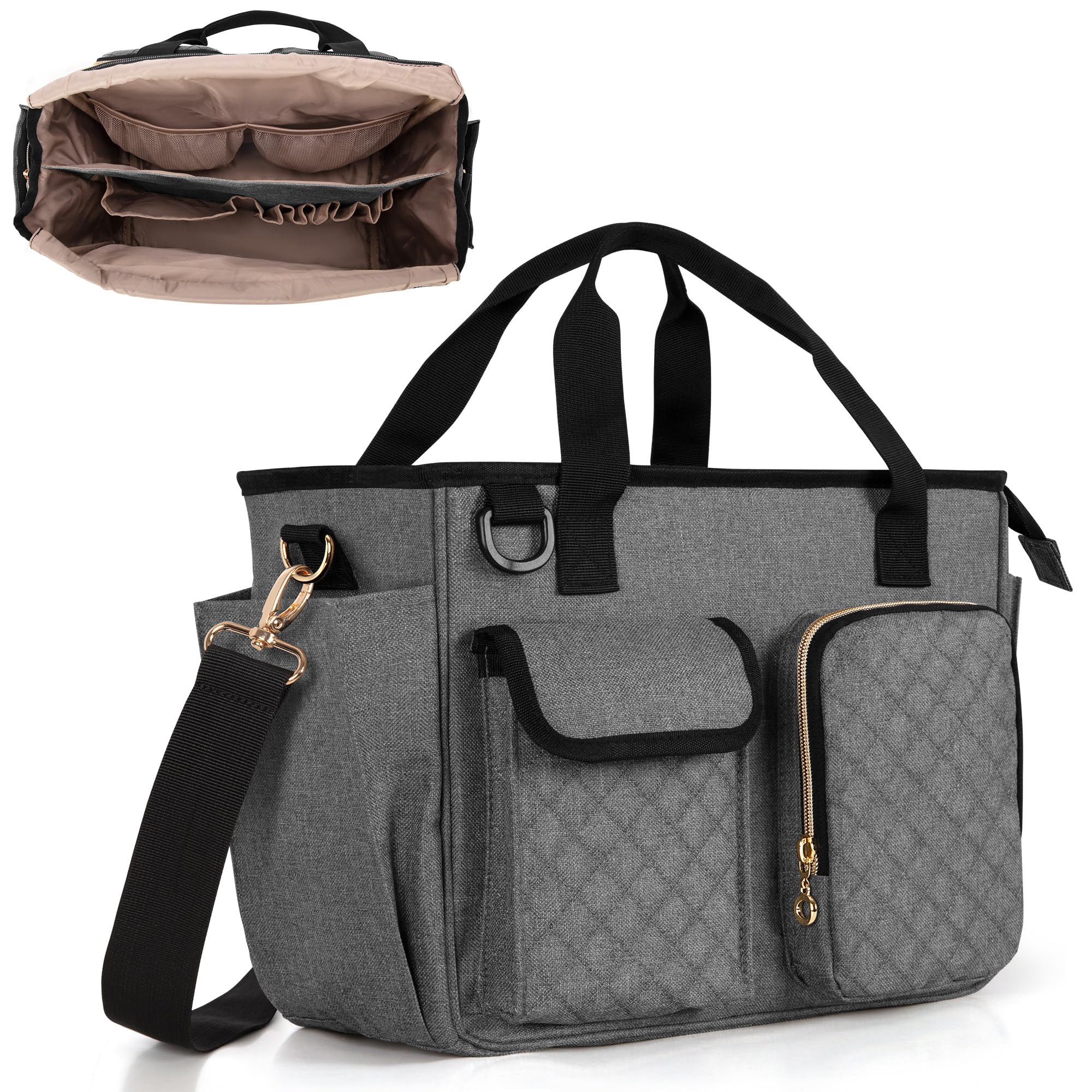 Luxja Large Bible Bag with Water Bottle Pockets, Bible Tote Bag for Women with Multiple Pockets (Bag Only), Grey