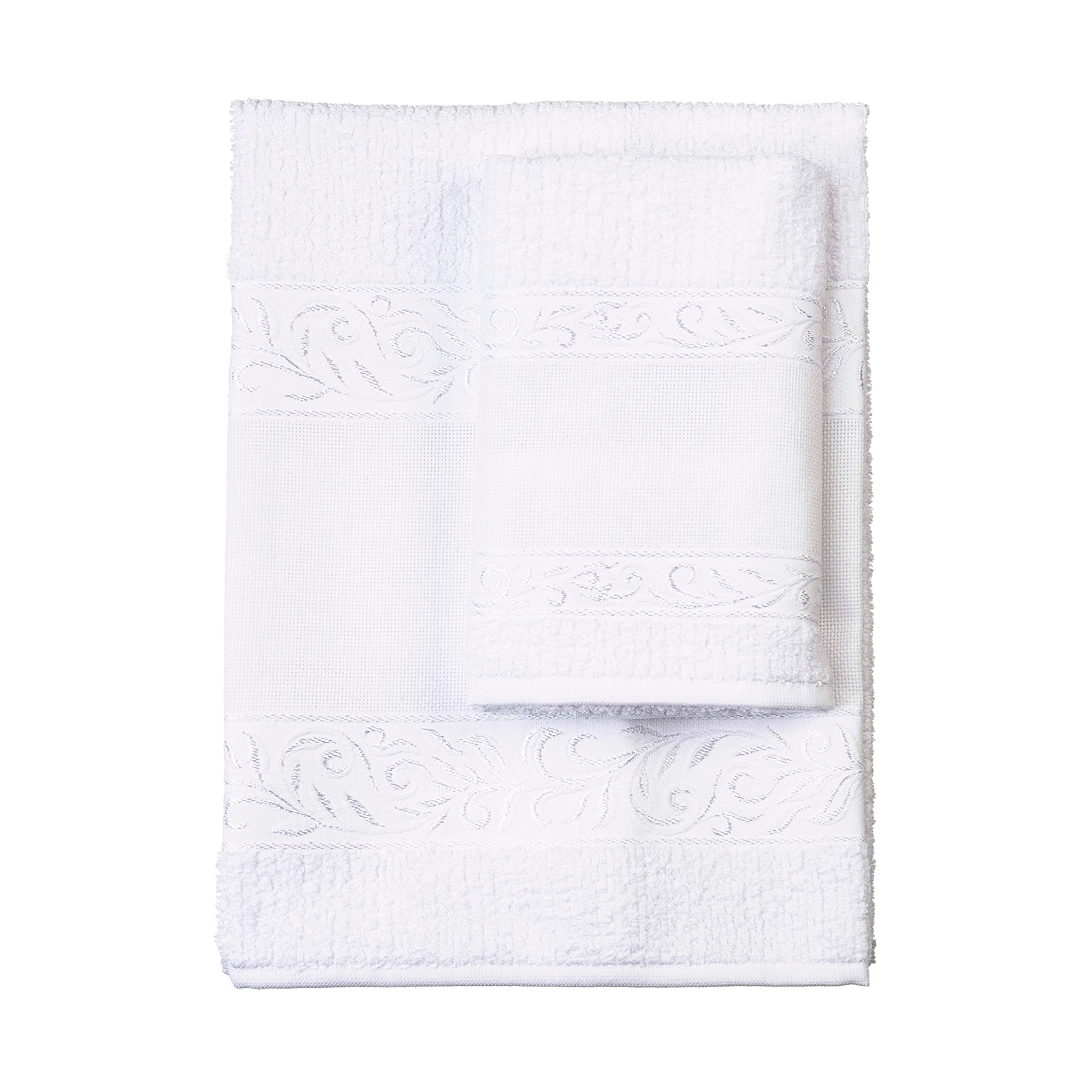 FILET - Guest Towel Set with Aida Insert to Embroider, Made of 100% Cotton Terry Towelling, Soft and Absorbent, Skin-Friendly, 100% Made in Italy, Solid Colour, White