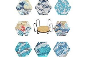8 Pack Diamond Art Coasters Kits - Ocean Diamond Painting Coasters Kit Set with Holder Cork Pads, 5D DIY Diamonds Arts Kit fo