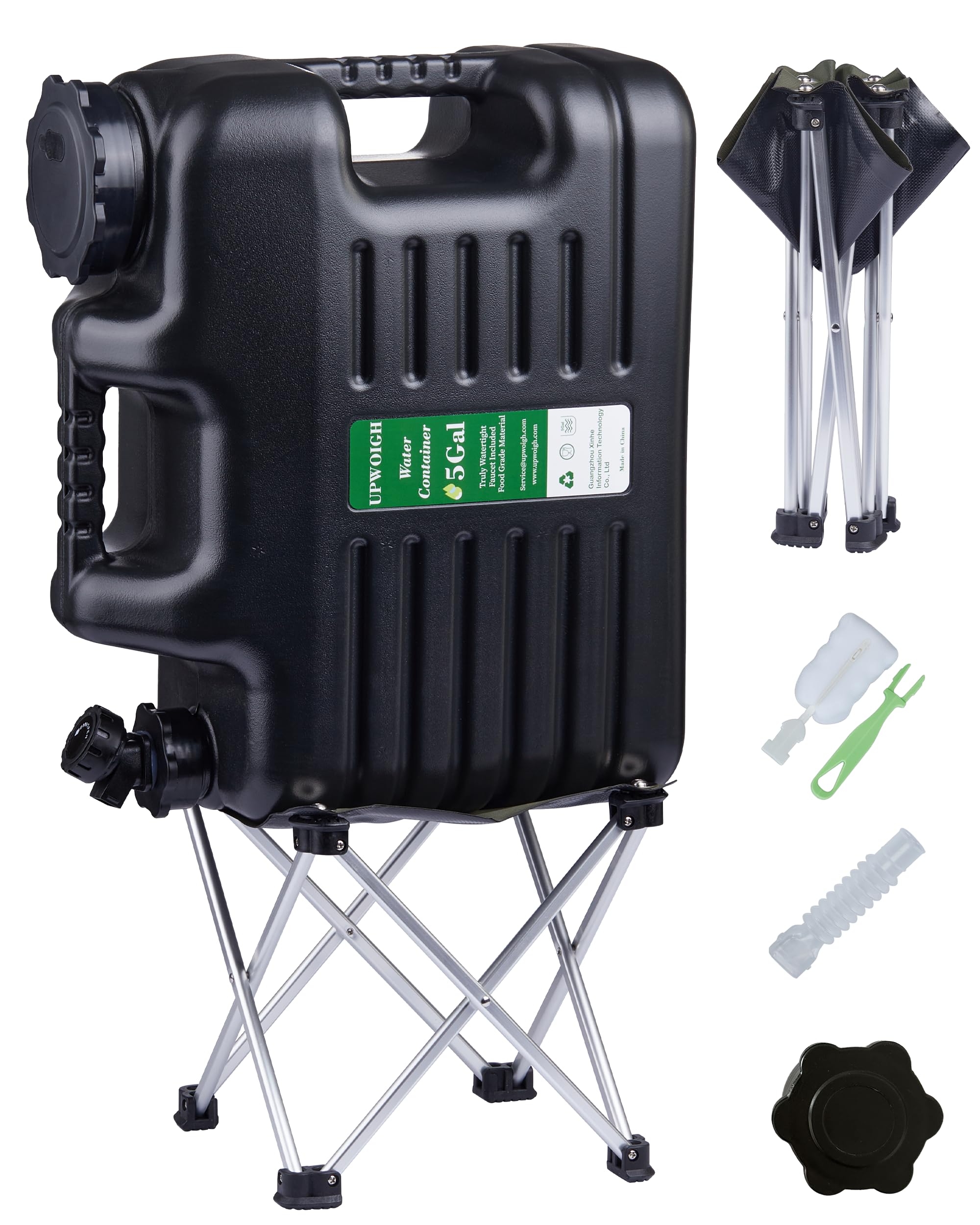 Photo 1 of UPWOIGH 5 Gallon Water Jug with Spigot and Folding Stool – Leak-Proof, BPA-Free Portable Black Water Container with Stand, Large Outdoor Storage Tank for Camping, Hiking, RV, Travel, and Emergency Use