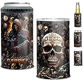 Dorric Personalized Skull Can Cooler 4 in 1 Holder Cup with Lid Customized Name Who Love Skulls 16oz Beer Drinking Gifts for Men Birthday Fathers Day