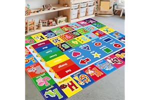 LTKOUGFAM ABC Rug for Kids Room, Kids Rugs for Playroom - Educational Rugs with ABC, Numbers, Animals, Shapes, Colors, Floor Play Mat for Kid Preschool Classroom (Blue-Green, 59X39.4 INCH)