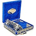 ihvan online Luxury Islamic Prayer Velvet Covered Gift Box, Deluxe 4 Piece Set with Elegant Velvet Covered Quran & Prayer Beads Tesbih & Prayer Rug, Ramadan & Eid Gift, Navy Blue