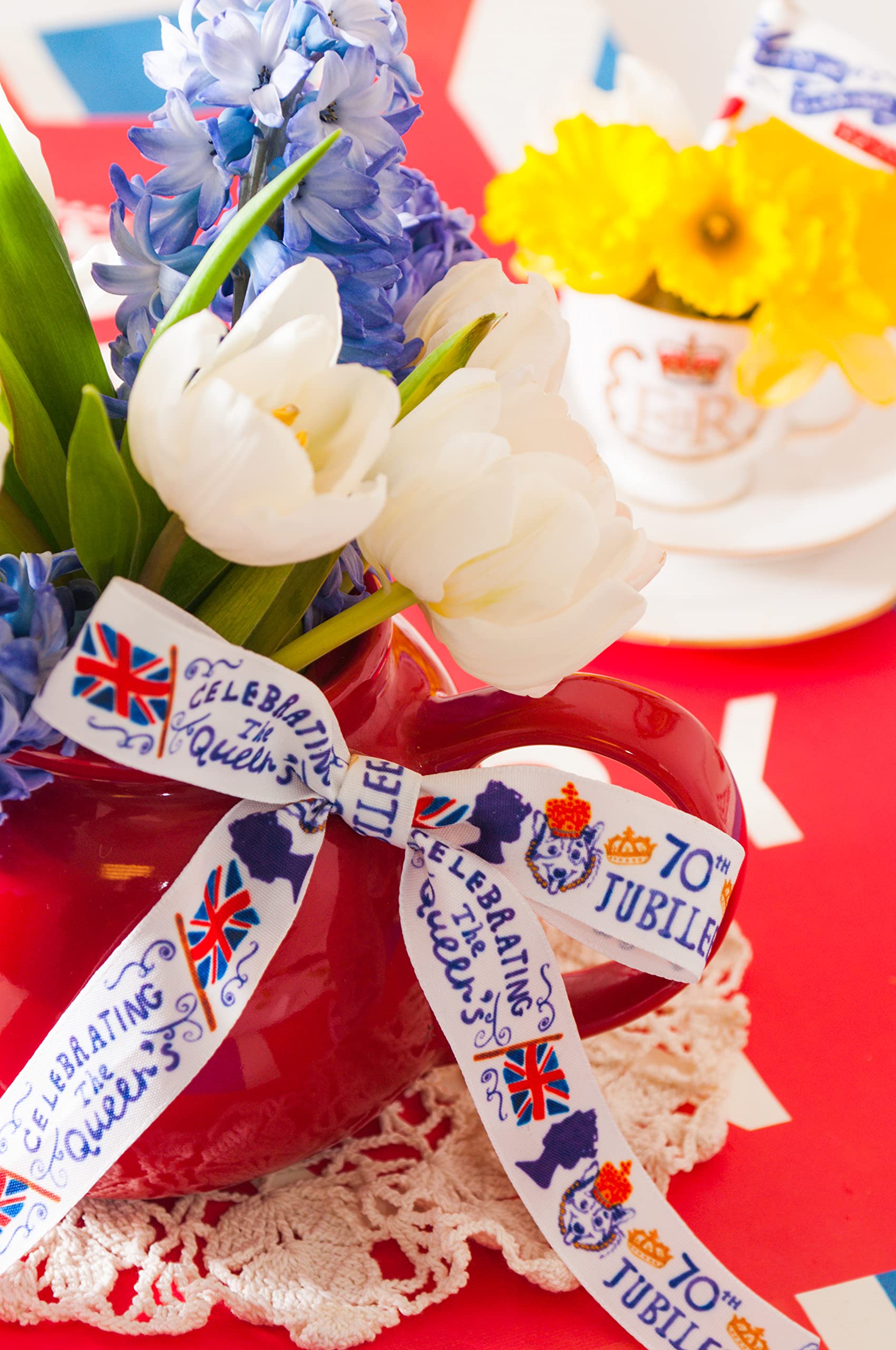 Berisfords Taffeta Jubilee Ribbon Jubilee 25mm Wide 25m Reel White/Multicolour,80805-25-COL1