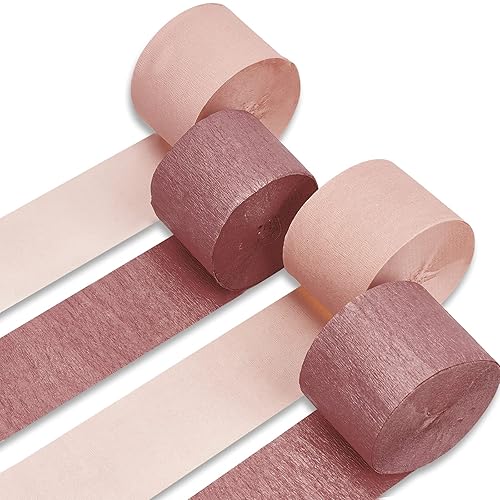 PartyWoo Crepe Paper Streamers 4 Rolls 328ft, Pack of Pink and Rose Gold Crepe Paper for Party Decorations, Wedding Decorations, Birthday Decorations, Baby Shower Decorations (1.8 Inch x 82 Ft/Roll)